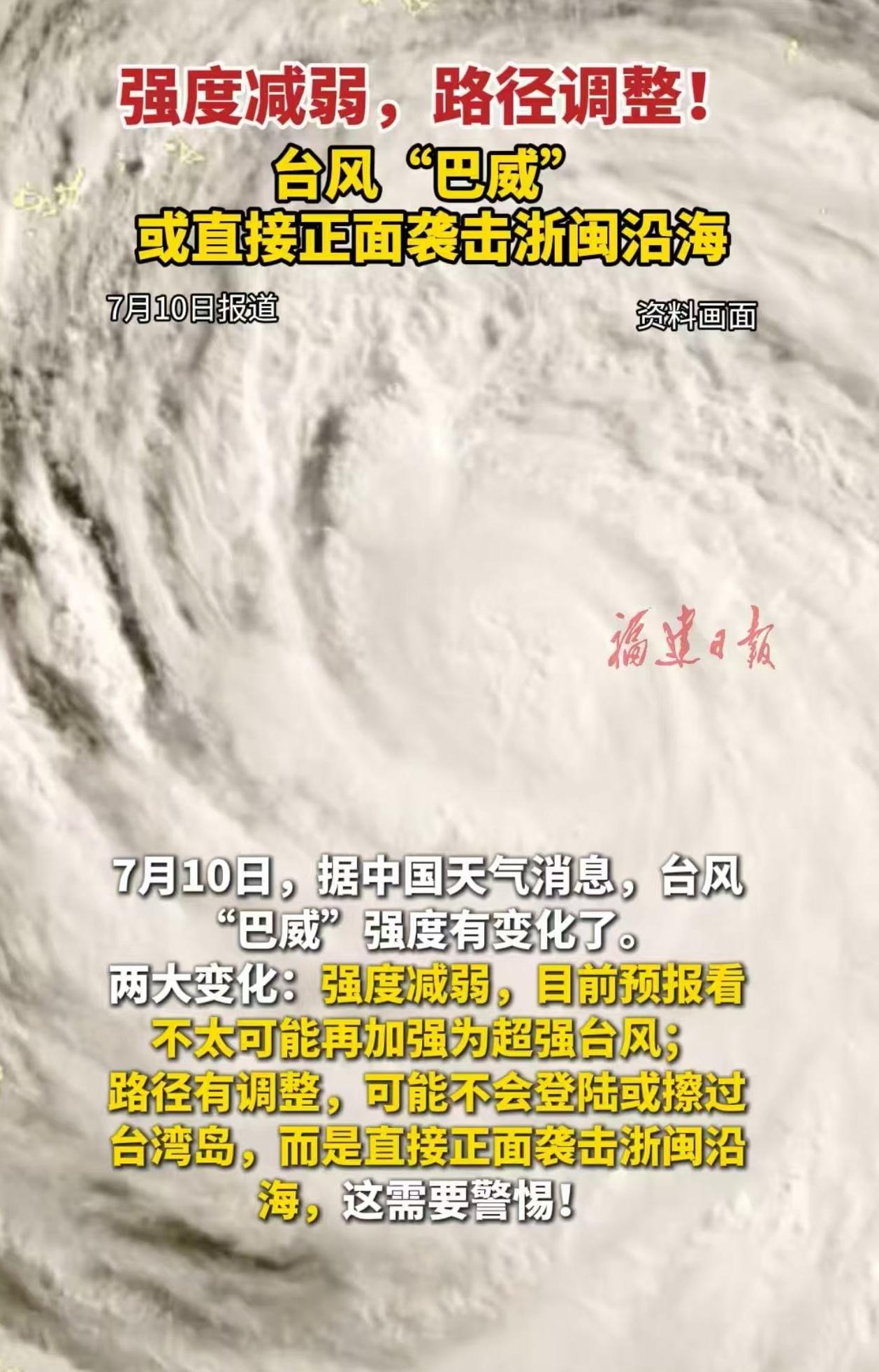 强度减弱，路径调整！台风“巴威”或直接正面袭击浙闽沿海